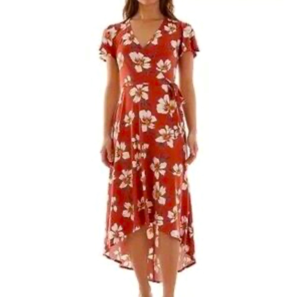 BCX Dark Orange Floral Dress, Size Large